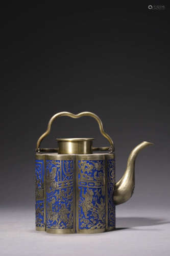 A Blue-Enamel Figure Prunus-Shaped Teapot