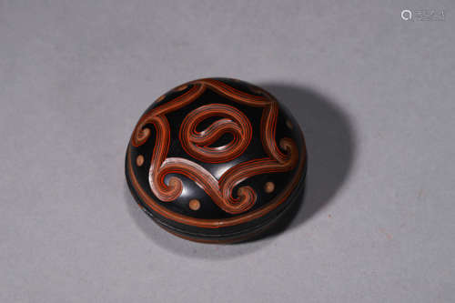 A Carved Lacquer Circular Box And Cover