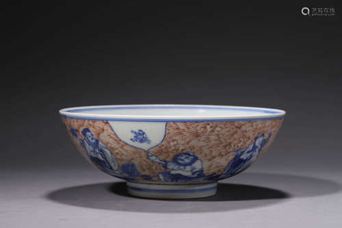 An Underglaze-Blue And Copper-Red Eight Immortals Bowl