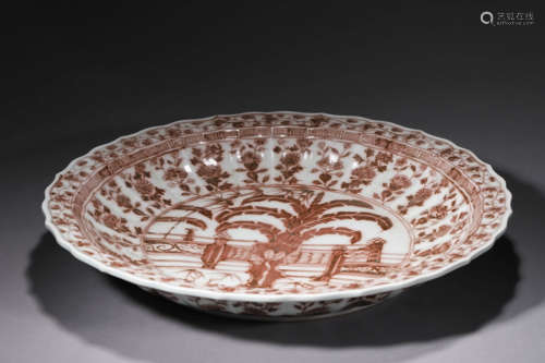 An Iron-Red-Glaze Plantain And Foliate-Edge Dish