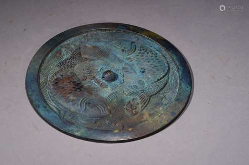 A Bronze Twin-Fish Circular Mirror