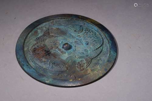 A Bronze Twin-Fish Circular Mirror