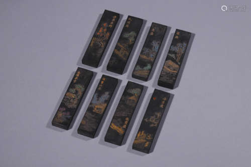 A Set Of Eight Landscape And Inscribed Inksticks