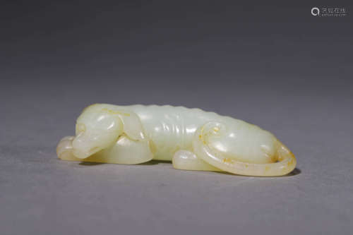 A Carved White Jade Mythical Beast Ornament