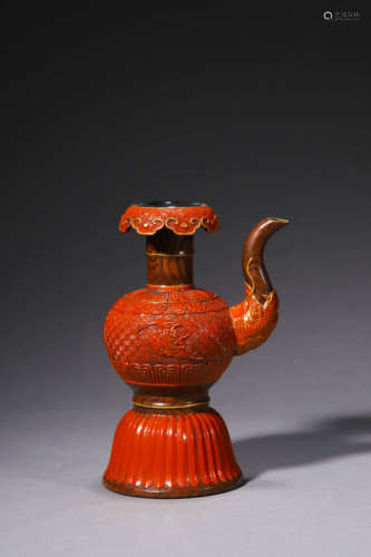 A Gilt-Decorated And Coral-Red-Glaze Penba Pot