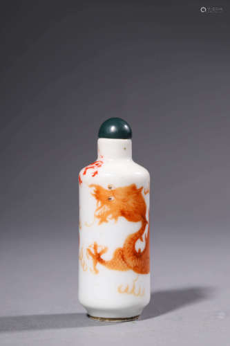 An Iron-Red-Glaze Dragon And Pearl Snuff Bottle