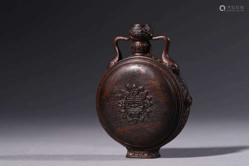 A Carved Wood Fu&Shou Moonflask Ornament