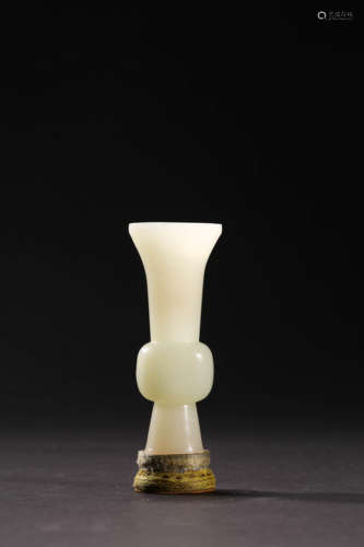 A Carved White Jade Beaker Vase Ornament