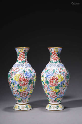 A Pair Of Bronze Enamel Millefleurs Vases