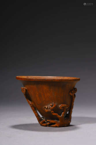 A Carved Bamboo Root Lingzhi-Form Cup