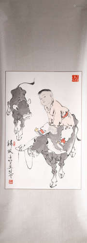 A Chinese Child And Buffalo Painting, Fan Zeng Mark