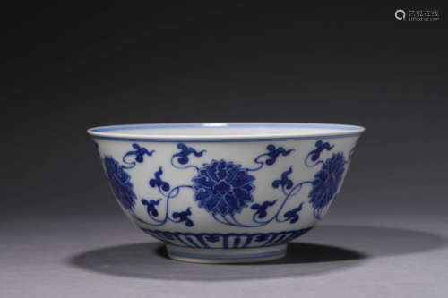 A Blue And White Interlocking Lotus Bowl