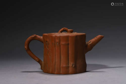 A Purple Clay Bamboo-Form Teapot