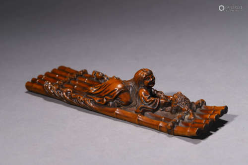 A Carved Boxwood Liuhai And His Toad Paper Weight