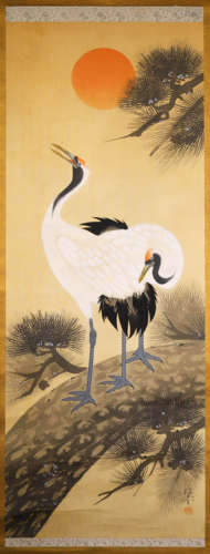 A Chinese Crane And Pine Painting, Xin Chun Mark