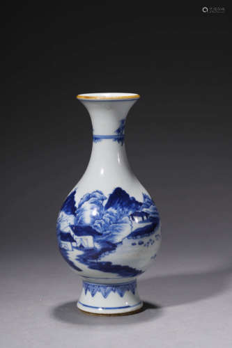 A Blue And White Landscape Guanyin Vase