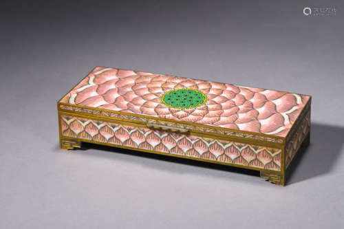 A Bronze Enamel Lotus-Petal-Form Accessory Box And Cover