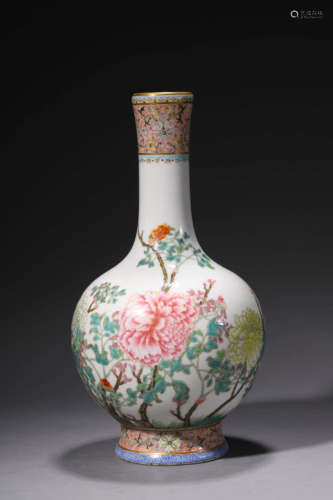 A Famille Rose Peony Bottle Vase