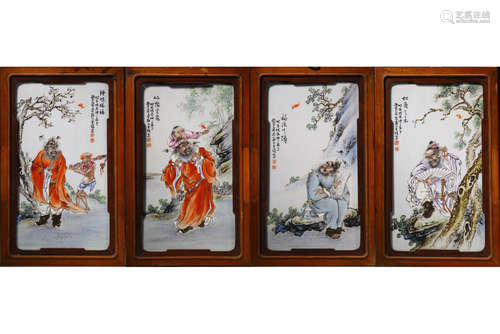 A Set Of Porcelain Zhongkui Figure Hanging Plaques