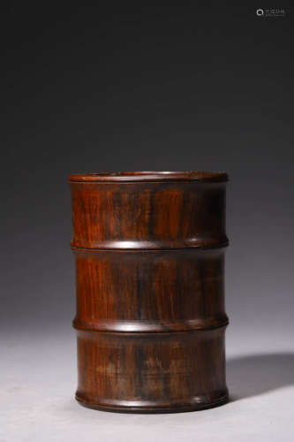 A Carved Huanghuali Bamboo-Form Brush Pot