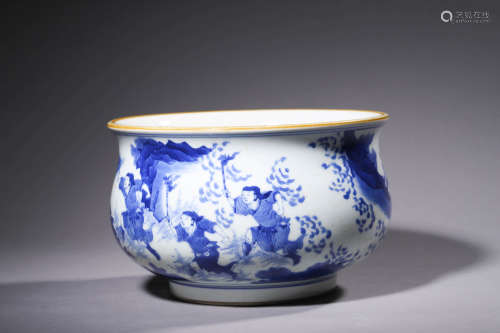 A Fine And Large Blue And White Figure Incense Burner
