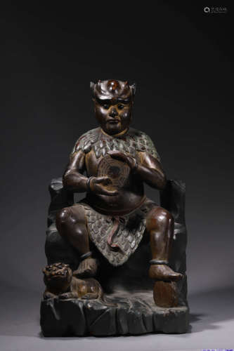 A Carved Wood Taoism Figure Statue