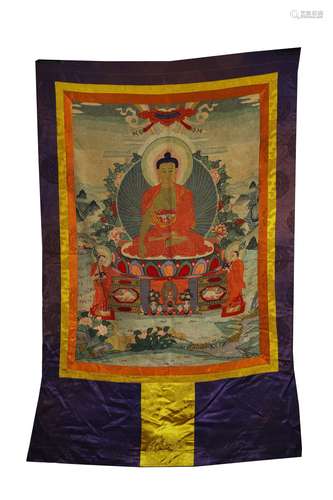 A Bead-Stitch And Embroidered Thangka Of Shakyamuni