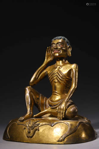 A Gilt Bronze Statue Of Skinny Luohan