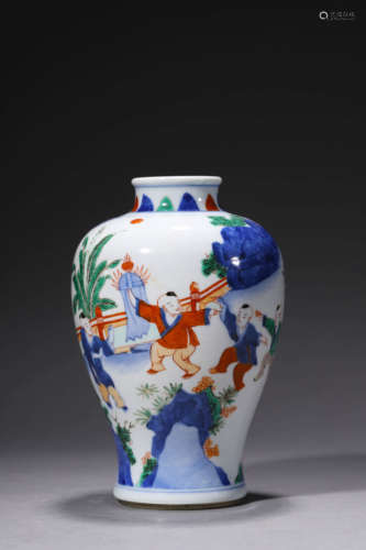 An Underglaze-Blue And Wucai Figural Meiping Vase