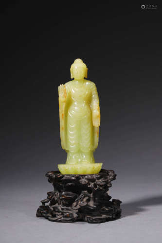 A Carved Yellow Jade Buddha Statue