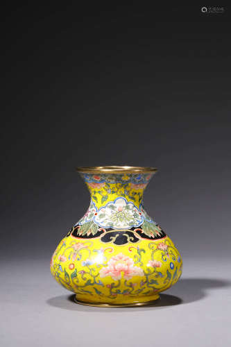 A Bronze Enamel Floral Bottle Vase