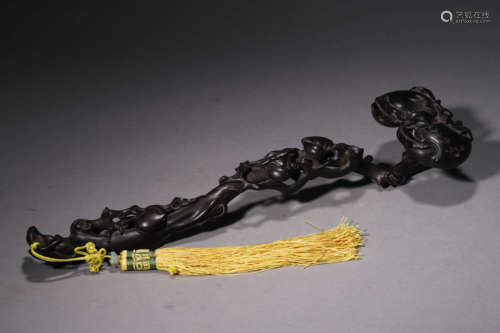 An Openwork Sandalwood Fu&Shou Ruyi Scepter