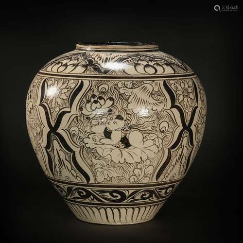 Yuan Dynasty Cizhou kiln baby play picture big pot