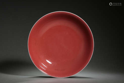 QING DYNASTY, CHINESE RED GLAZED PLATE