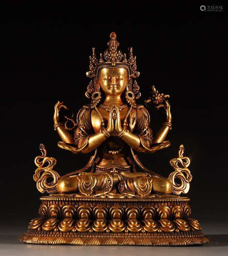 GILT BRONZE GUANYIN BUDDHA STATUE