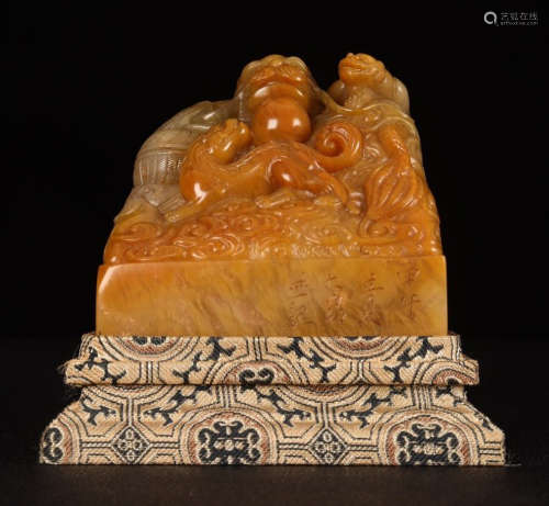 SHOUSHAN STONE SEAL CARVED WITH DRAGON