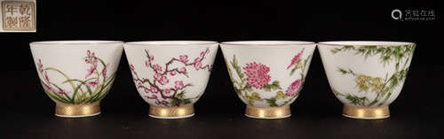 QIANLONGNIANZHI MARK FAMILLE ROSE GLAZE CUP SET