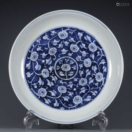 BLUE&WHITE GLAZE PLATE PAINTED WITH FLOWER