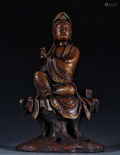 GILT BRONZE GUANYIN BUDDHA STATUE