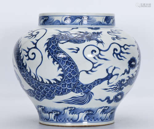 BLUE&WHITE GLAZE JAR PAINTED WITH DRAGON