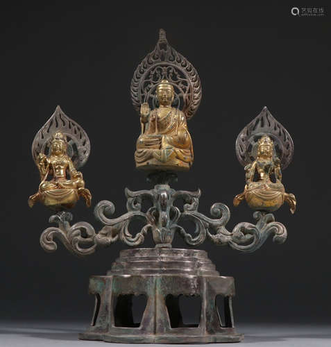 GILT SILVER TRINITY BUDDHA STATUE