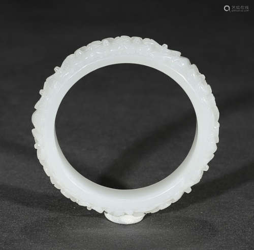 HETIAN JADE BANGLE CARVED WITH PLUM FLOWER
