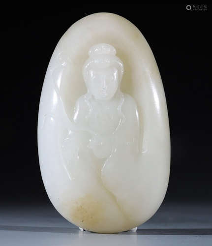 HETIAN JADE PENDANT CARVED WITH GUANYIN BUDDHA