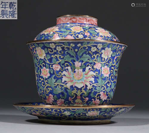 QIANLONGNIANZHI MARK CLOISONNE BOWL WITH FLOWER PATTERN