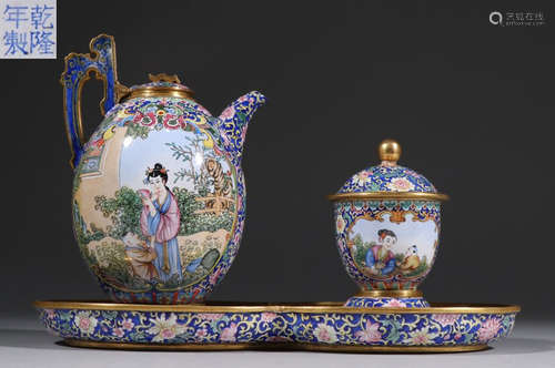 QIANLONGNIANZHI MARK CLOISONNE POT&CUP