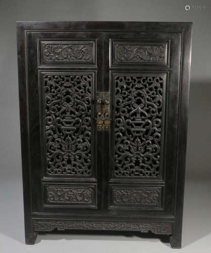ZITAN WOOD CABINET CARVED WITH BEAST PATTERN