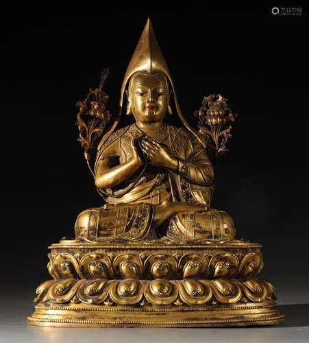 GILT BRONZE TSONGKAHAPA BUDDHA STATUE