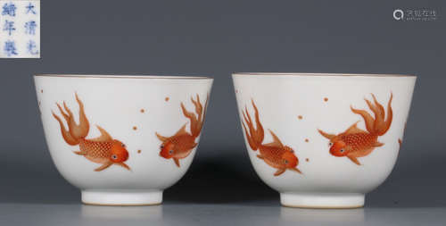 DAQINGGUANGXUNIANZHI MARK ALUM RED GLAZE CUP PAIR