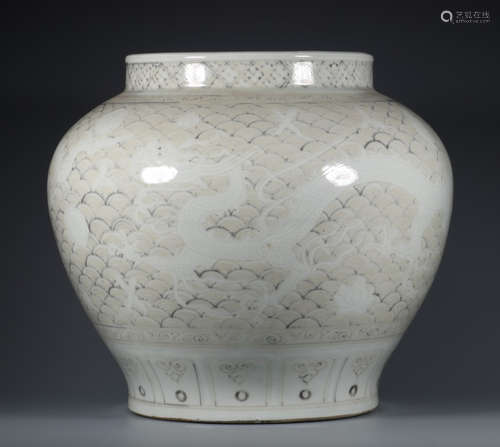 UNDERGLAZE RED JAR WITH DRAGON PATTERN