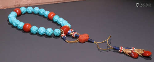TURQUOISE STRING BRACELET WITH 18 BEADS